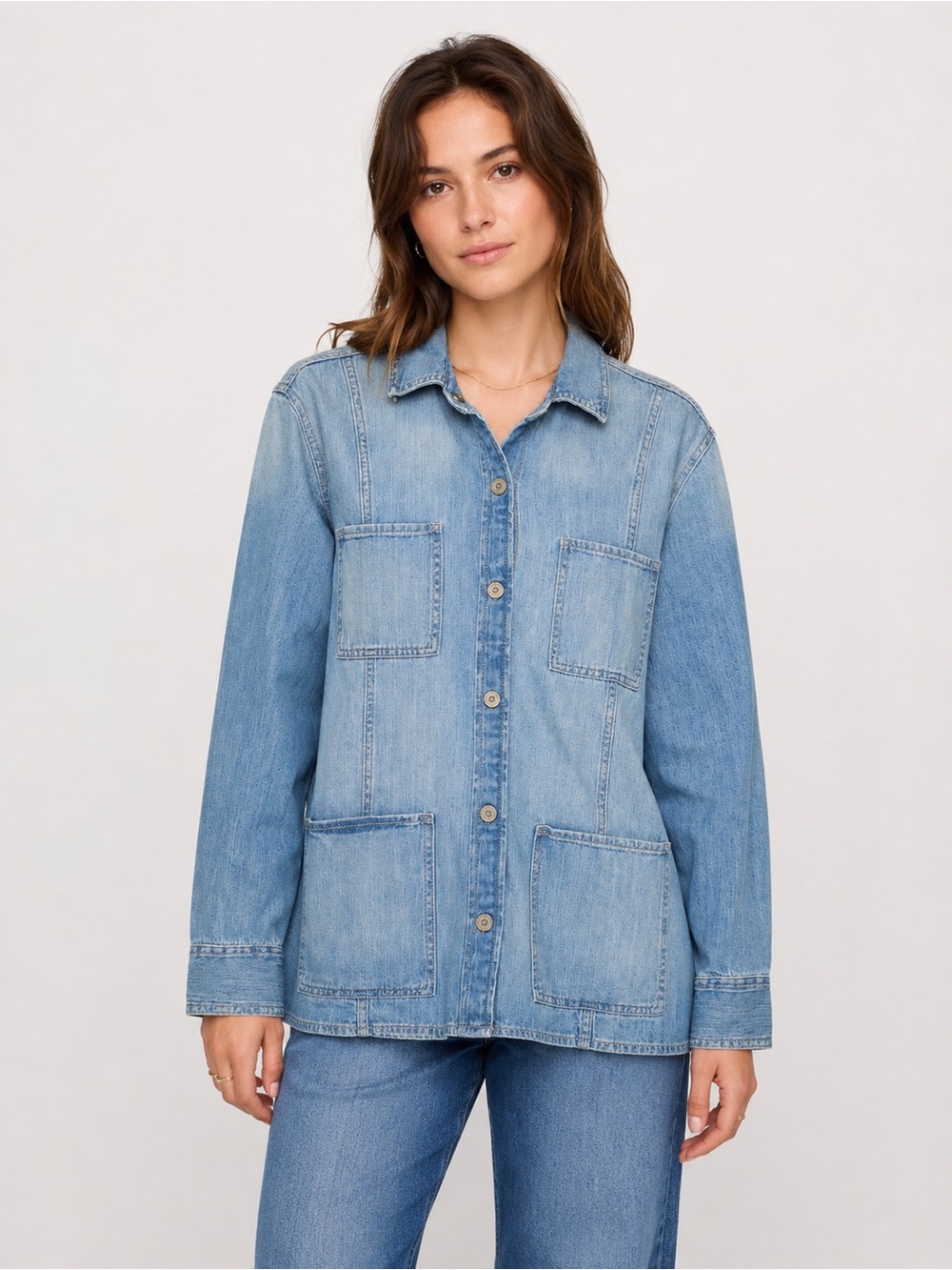 GAP Denim Utility Jacket Light Wash 100% Cotton Size Large